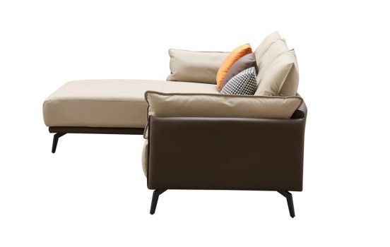 Диван ELEGANTE NAPPA SF015 угловой бежевый 6615-коричневый угол левый