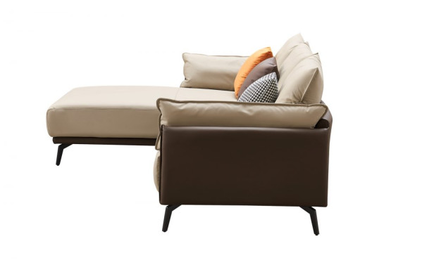 Диван ELEGANTE NAPPA SF015 угловой бежевый 6615-коричневый угол левый