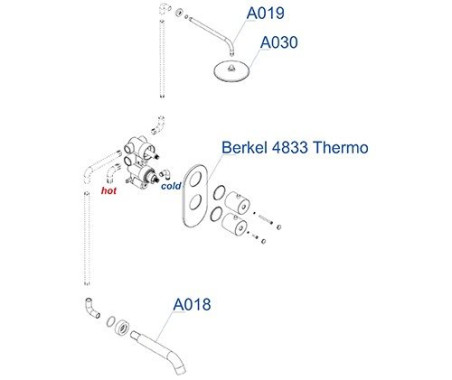 А15030 Thermo Встраиваемый комплект для ванны с изливом и верхней душевой насадкой