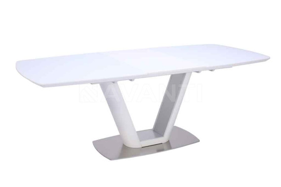 Стол обеденный Miami (1600-2100х950х760) MATT WHITE (экстрабелое сатинированное стекло)