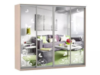 Шкаф купе Модерн 2362х600 4-х дверный 3-х секционный зеркальный с пескоструем №4 ясень