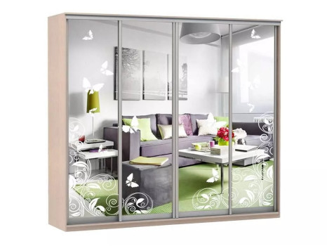 Шкаф купе Модерн 2362х600 4-х дверный 3-х секционный зеркальный с пескоструем №4 ясень