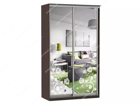 Шкаф купе Модерн 1190х600 2-х дверный 2-х секционный зеркальный с пескоструем №3 венге