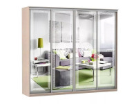 Шкаф купе Модерн 2362х600 4-х дверный 3-х секционный зеркальный с пескоструем №1 ясень