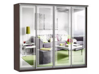Шкаф купе Модерн 2362х450 4-х дверный 4-х секционный зеркальный с пескоструем №1 венге
