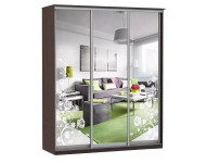Шкаф купе Модерн 2076х450 3-х дверный 3-х секционный зеркальный с пескоструем №3 венге