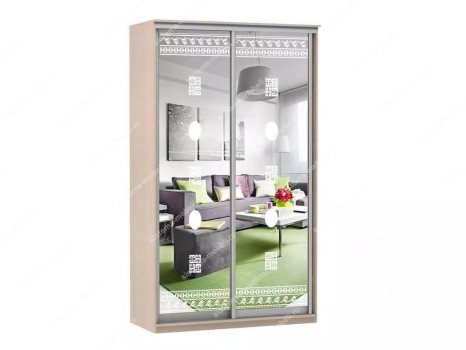 Шкаф купе Модерн 1190х600 2-х дверный 2-х секционный зеркальный с пескоструем №2 ясень